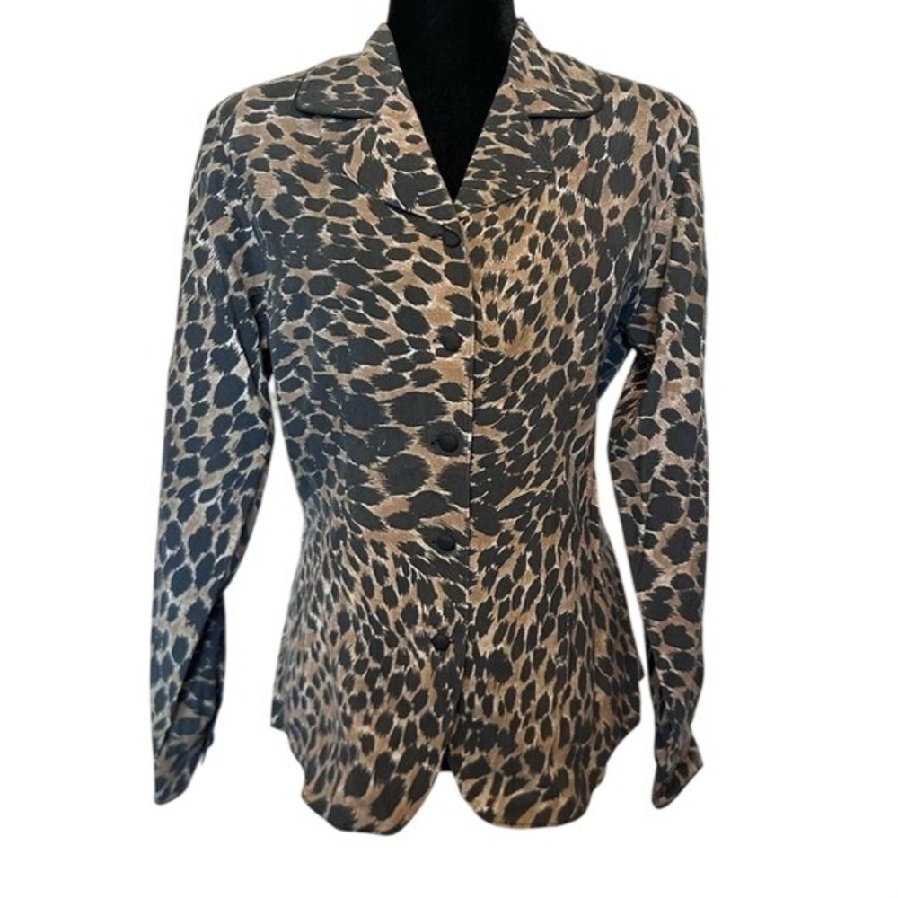 NWT Vintage Anna and Frank Animal Print Cheetah Washable Silk Blouse Size Small